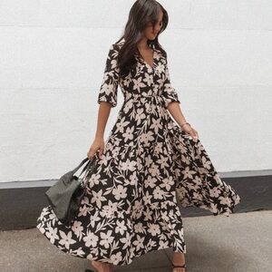 Floral Black and Cream Maxi Dress